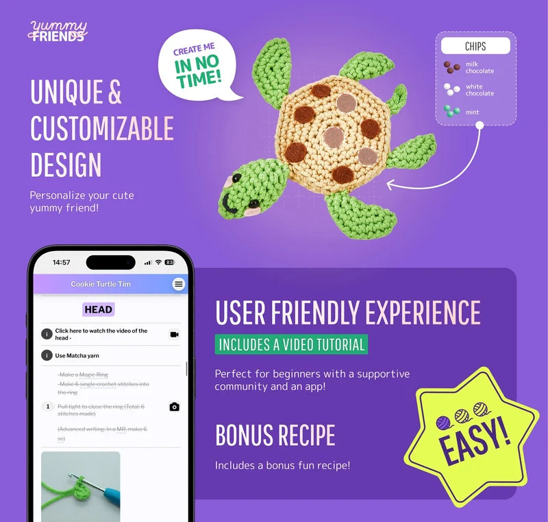 Cookie Turtle Tim - Yummy Friends Kit - Lion Brand